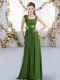 Green Straps Zipper Belt and Hand Made Flower Bridesmaid Dresses Sleeveless