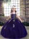 Glorious Floor Length Purple Kids Pageant Dress Straps Sleeveless Lace Up