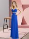Chiffon Straps Sleeveless Criss Cross Beading Prom Gown in Royal Blue