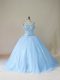 Pretty Ball Gowns Sleeveless Light Blue Quinceanera Dress Brush Train Lace Up