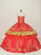 Sweetheart Sleeveless Lace Up Quinceanera Gown Red Satin