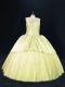 Hot Sale Scoop Sleeveless Lace Up Quinceanera Gowns Yellow Green Tulle
