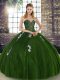 Olive Green Lace Up Quinceanera Gown Beading and Appliques Sleeveless Floor Length