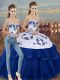 Simple Sleeveless Floor Length Embroidery and Bowknot Lace Up Sweet 16 Dresses with Royal Blue