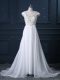 Great White Cap Sleeves Brush Train Beading Bridal Gown