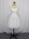 Fitting White Tulle Zipper Wedding Dresses Short Sleeves Mini Length Lace