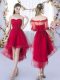 Wine Red Lace Up Quinceanera Court of Honor Dress Lace Sleeveless High Low