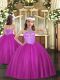 Inexpensive Floor Length Lace Up Little Girls Pageant Dress Fuchsia and In with Beading
