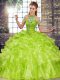 Olive Green Organza Lace Up Halter Top Sleeveless Floor Length Quinceanera Dress Beading and Ruffles