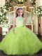Tulle Scoop Sleeveless Backless Ruffles Child Pageant Dress in Yellow Green