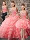 Ball Gowns Sleeveless Watermelon Red Sweet 16 Dress Court Train Lace Up