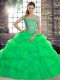 Brush Train Ball Gowns Quince Ball Gowns Green Off The Shoulder Tulle Sleeveless Lace Up