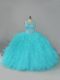 Ball Gowns 15th Birthday Dress Aqua Blue Scoop Tulle Sleeveless Floor Length Lace Up
