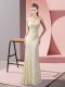 New Arrival Floor Length Champagne Prom Party Dress One Shoulder Sleeveless Criss Cross