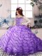 Beautiful Lace Up Little Girls Pageant Gowns Lavender for Party and Sweet 16 and Wedding Party with Beading and Ruffled Layers Brush Train