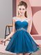Fashionable Blue Sleeveless Mini Length Beading Backless Dress for Prom