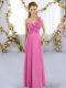 Captivating Rose Pink Sleeveless Chiffon Lace Up Damas Dress for Wedding Party