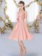 Top Selling Pink V-neck Lace Up Hand Made Flower Bridesmaid Dresses Sleeveless