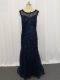 Gorgeous Navy Blue Column/Sheath Scoop Sleeveless Tulle Floor Length Zipper Lace and Appliques Mother Of The Bride Dress