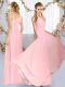 Admirable Baby Pink Lace Up Bridesmaid Dresses Ruching Sleeveless Floor Length