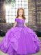 Lavender Organza Lace Up Child Pageant Dress Sleeveless Floor Length Beading and Ruffles