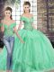 Apple Green Sleeveless Beading and Ruffles Floor Length Sweet 16 Dresses