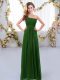 Floor Length Zipper Bridesmaids Dress Dark Green for Wedding Party with Ruching