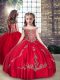 Red Straps Lace Up Beading Kids Formal Wear Sleeveless