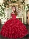 Organza Straps Sleeveless Lace Up Ruffles Kids Formal Wear in Red