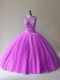 Fancy Lilac Tulle Lace Up Scoop Sleeveless Floor Length Quince Ball Gowns Beading