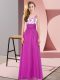 Fantastic Fuchsia Sleeveless Floor Length Appliques Backless Bridesmaid Dress