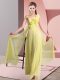Comfortable Sleeveless Chiffon Floor Length Lace Up Quinceanera Court of Honor Dress in Yellow with Hand Made Flower