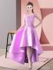 Sumptuous Lilac Satin Zipper Scoop Sleeveless High Low Quinceanera Court Dresses Lace