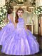 Hot Selling Lavender Backless High-neck Beading and Ruffles Child Pageant Dress Tulle Sleeveless