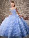 Top Selling Lavender Ball Gown Prom Dress Organza Court Train Sleeveless Beading and Ruffled Layers