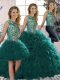 Best Peacock Green Organza Lace Up 15th Birthday Dress Sleeveless Floor Length Beading and Ruffles