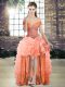 Classical Orange Homecoming Dress Online Prom and Party with Beading and Ruffled Layers Off The Shoulder Sleeveless Lace Up