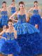 Royal Blue Lace Up Sweet 16 Dresses Embroidery Sleeveless Floor Length