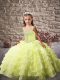 Yellow Green Sleeveless Organza Brush Train Lace Up Glitz Pageant Dress for Party and Sweet 16 and Wedding Party
