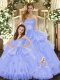 Lavender Sleeveless Tulle Lace Up Ball Gown Prom Dress for Military Ball and Sweet 16 and Quinceanera