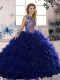 New Arrival Sleeveless Floor Length Beading and Ruffles Lace Up Quinceanera Dresses with Purple