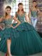 Sleeveless Floor Length Beading and Appliques Lace Up Quinceanera Gown with Green
