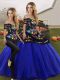 Royal Blue Two Pieces Tulle Off The Shoulder Sleeveless Embroidery Floor Length Lace Up Sweet 16 Dress