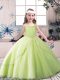 Custom Designed Beading Little Girl Pageant Gowns Yellow Green and Pink And White Lace Up Sleeveless Floor Length