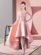 Luxury Satin Scoop Sleeveless Zipper Lace Dama Dress in Peach