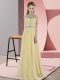 Exceptional Scoop Sleeveless Prom Gown Floor Length Beading Gold Chiffon