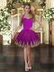 Cute Sleeveless Mini Length Embroidery Lace Up Dress for Prom with Purple