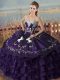 Purple Ball Gowns Sweetheart Sleeveless Organza Floor Length Lace Up Embroidery and Ruffles Sweet 16 Dress