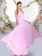Empire Court Dresses for Sweet 16 Lilac One Shoulder Chiffon Sleeveless Floor Length Lace Up