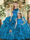 Dazzling Teal Ball Gowns Scoop Sleeveless Organza Floor Length Lace Up Ruffles Sweet 16 Quinceanera Dress